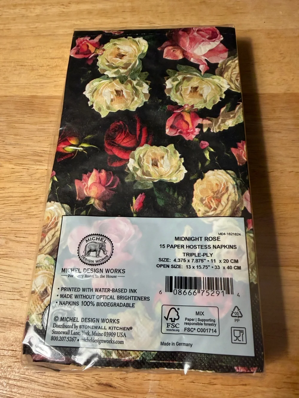 Gift Set of 2 Michel Design Works Paper Midnight Rose Print Napkins & Candle